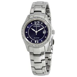 NWT Authentic Citizen Silhouette Crystal Eco-Drive Blue Dial Stainless Steel Wom
